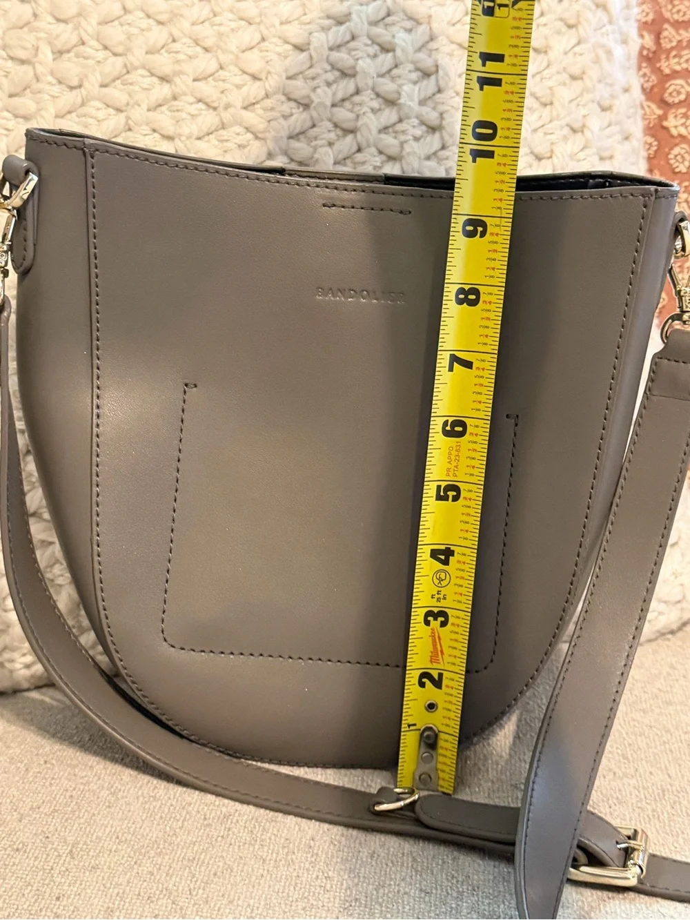 Bandolier Taupe Gray Leather Crossbody Bag